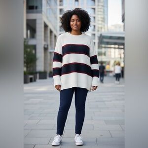 Plus Size Reborn J Long Sweater | Navy & Wine Colorblock | Cozy Boutique Knit